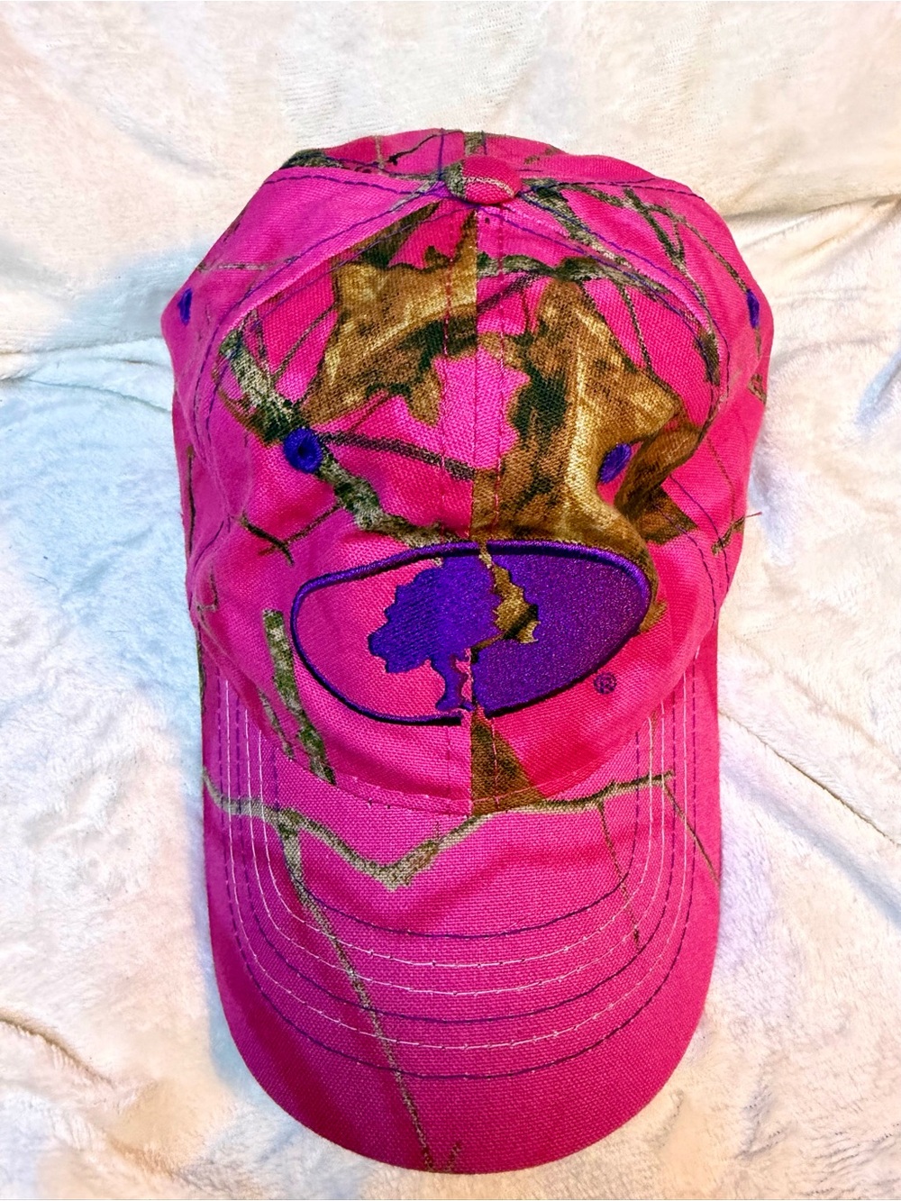 Mossy Oak Pink Camo Baseball Cap with Purple Logo